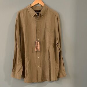 ✨Classic Olive silk&linen blend Button-Down Men's Shirt